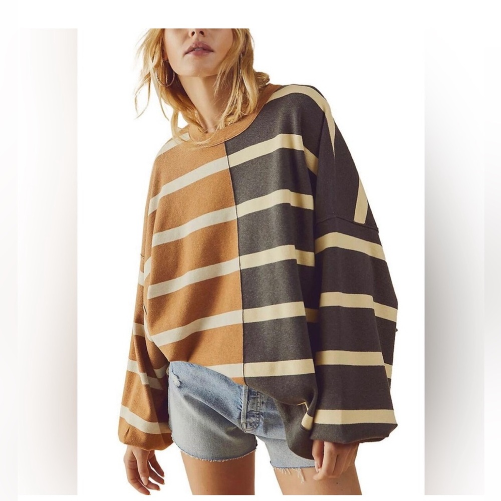 Free People Uptown Stripe Pullover in the color SPICED OATMEAL COMBO Sz XS